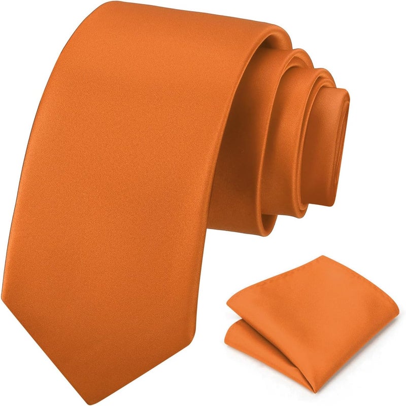 pensee Men's Tie Set Solid Pure Color 3.15" (8CM) Classic Formal Plain Necktie and Pocket Square Set For Men - Image 1